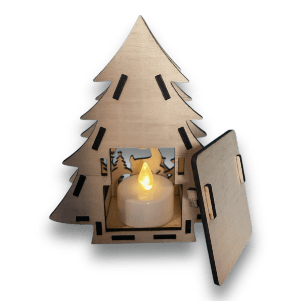 Kerstboompje met Hert van hout, inclusief waxinelichtje - Afbeelding 2