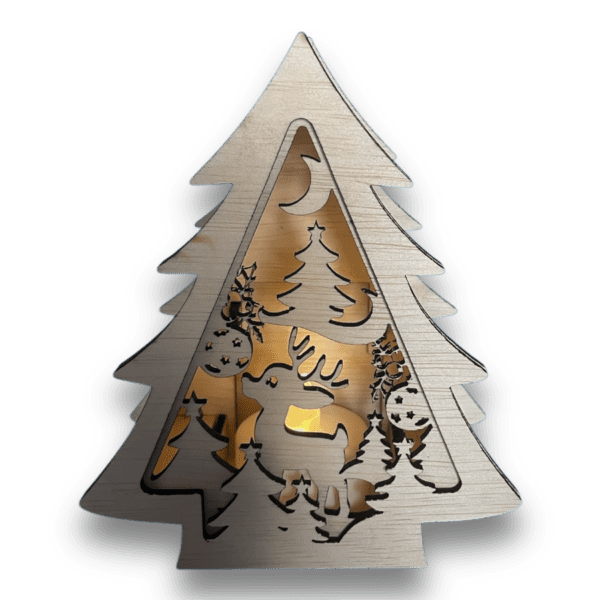 Kerstboompje met Hert van hout, inclusief waxinelichtje