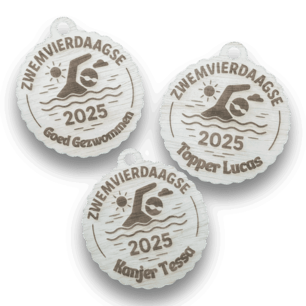 Gepersonaliseerde houten medaille bv zwemvierdaagse/Nijmeegse vierdaagse, Wandeltocht 2025,......