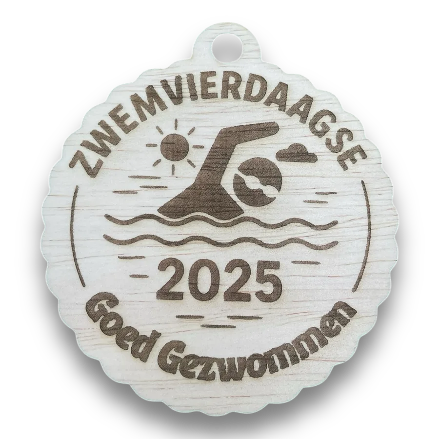 Houten Medaille bv voor de Zwemvierdaagse of Avondvierdaagse